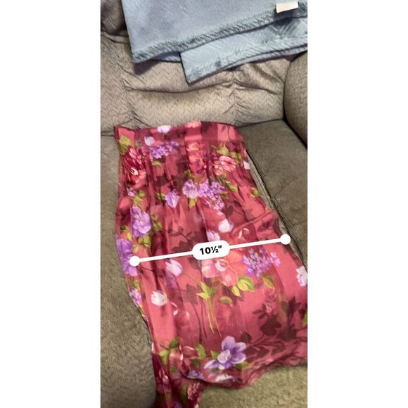 Floral Print Rectangular Scarf - Red with Purple and Pink Flowers - 25" x 10.5" - Picture 3 of 4